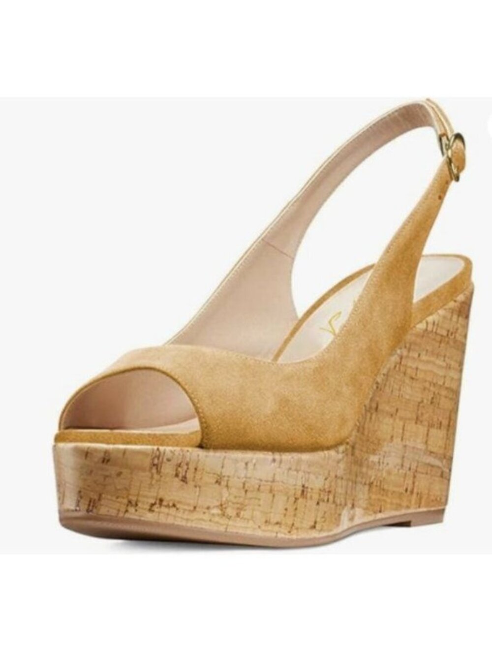 FOWT Women Peep Toe Slingback Platform Wedge Sandals High Heel Buckle Khaki